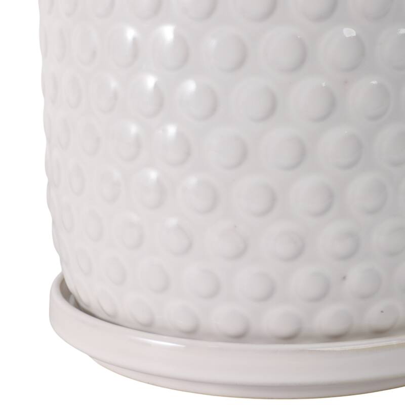 Ceramic Planters with Textured Bubble Surface and Saucers (Set of 2) - 8" x 8" x 7"