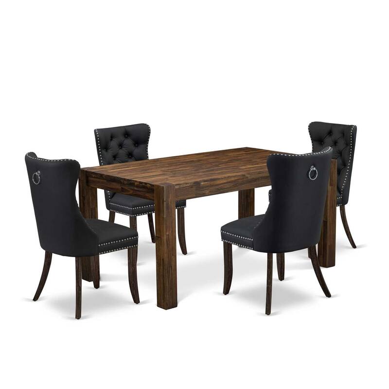 Vintage Dining Table Set with 4 Chairs - Kitchen Table Set, Distressed Jacobean Finish, 5 Piece Set