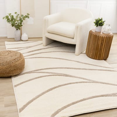 Porter Collection - Cream Taupe Curves Area Rug, 5'7" x 7'7"