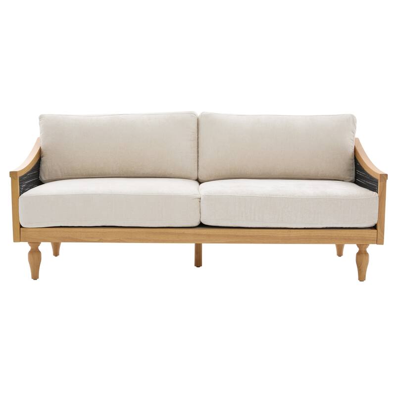 Roomfitters Mid-Century Modern Loveseat Sofa with Rattan Armrests, Solid Wood Frame