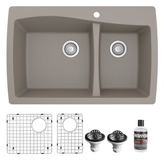 Karran Drop-In Quartz 34 in. Double Bowl 60/40 Kitchen Sink With Bottom Grids and Strainers