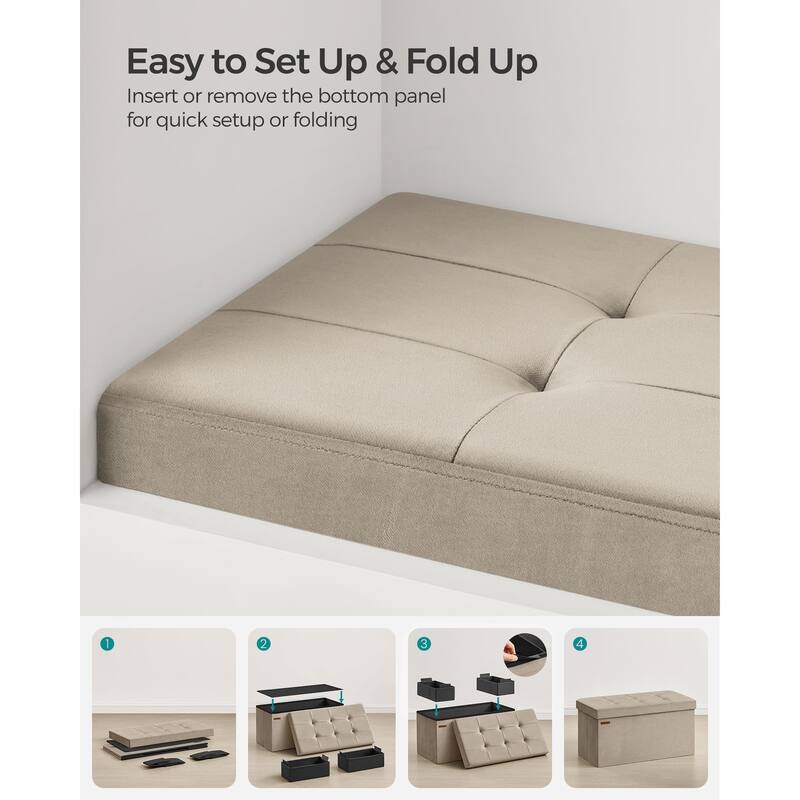 Storage Ottoman, Foldable Velvet Storage Bench, 2 Extra Storage Boxes, 15 x 30 x 15 Inches, 660 lb Load Capacity, for Entryway