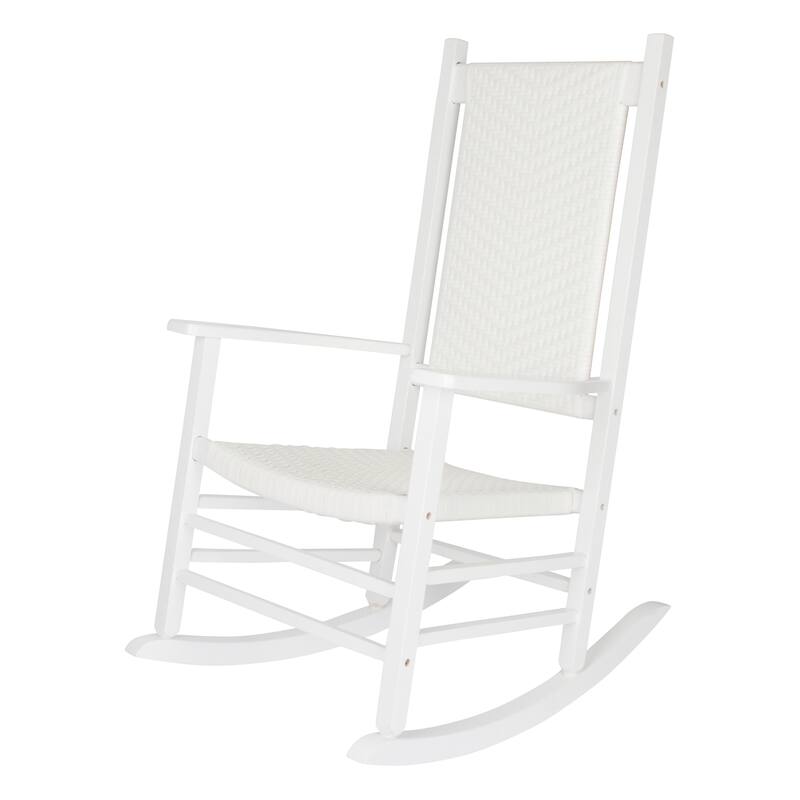 Hampton Genuine Hardwood Rocking Chair with Weather-Resistant Woven Wicker Back - White