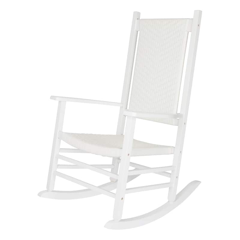Marina Rattan and Wood Outdoor Patio Rocking Chair - White