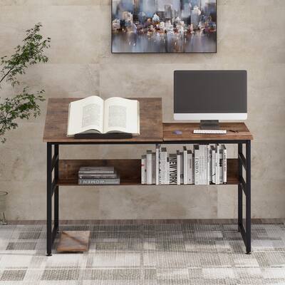 Home Office Large Draft Drawing Table with Tiltable board and Bottom bookshelf