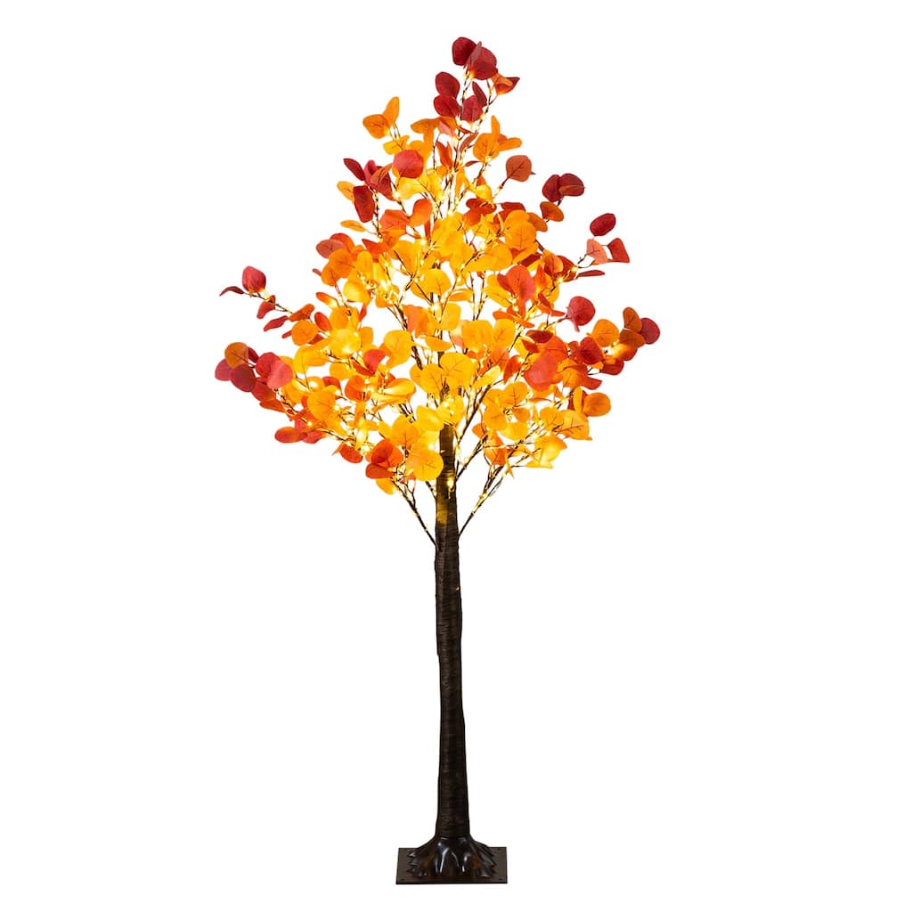 Pre-lit Fall Harvest Eucalyptus Artificial Tree - 5' - Warm White LED Lights