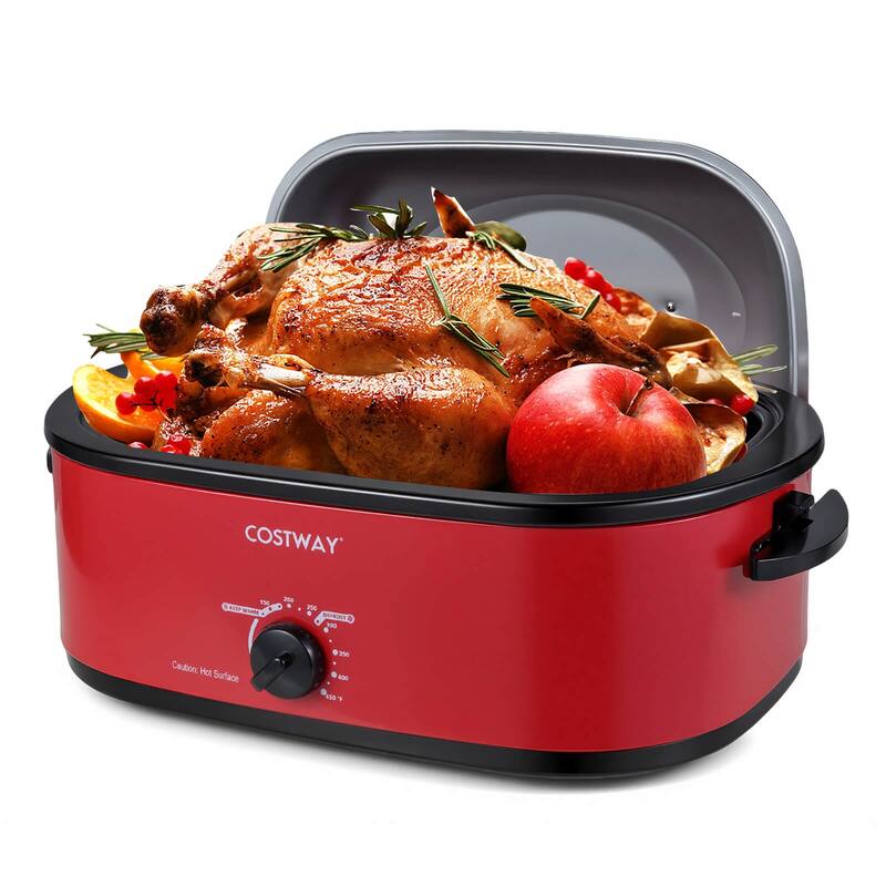 Costway 18 QT Electric Roaster Oven with Self-Basting Lid, Removable - See Details - Red