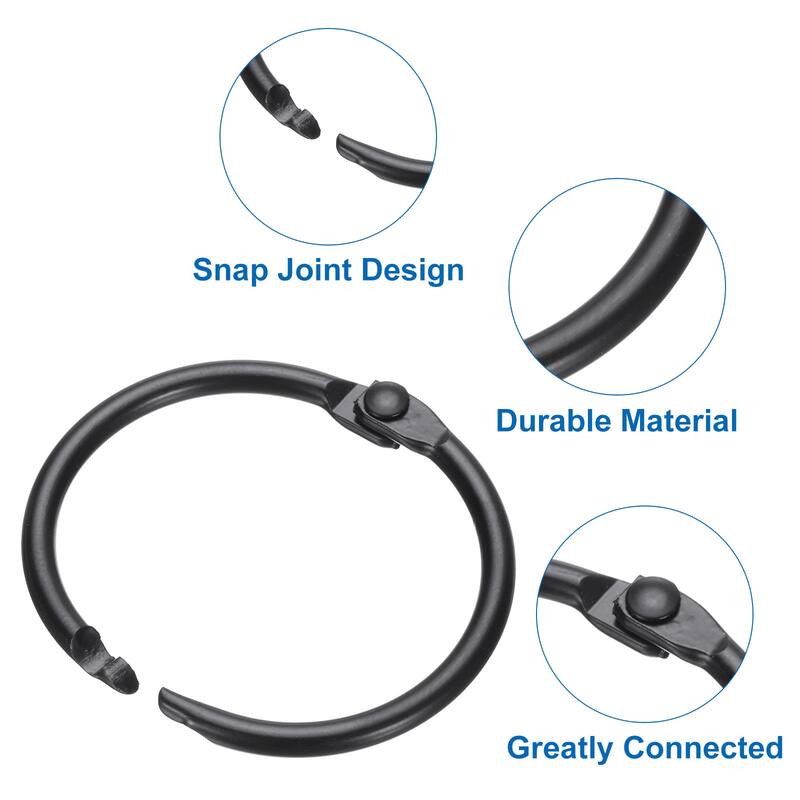 36pcs Shower Curtain Rings, ID Iron Round Snap Shower Curtain Hooks Glide Smoothly Shower Hooks - Black - 1.3 Inch