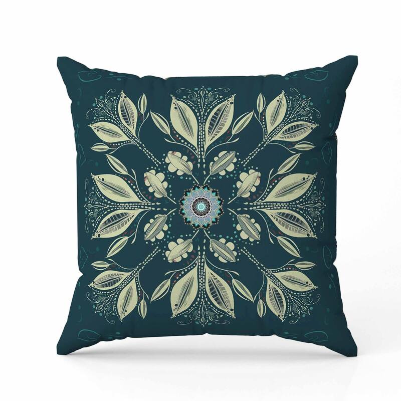 Leaf & Wing Whispers Indoor/Outdoor Reversible Throw Pillow Indigo and Cream