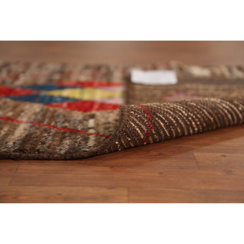 Brown Geometric Moroccan Oriental Runner Rug Handmade Wool Carpet - 2'11" x 9'8"