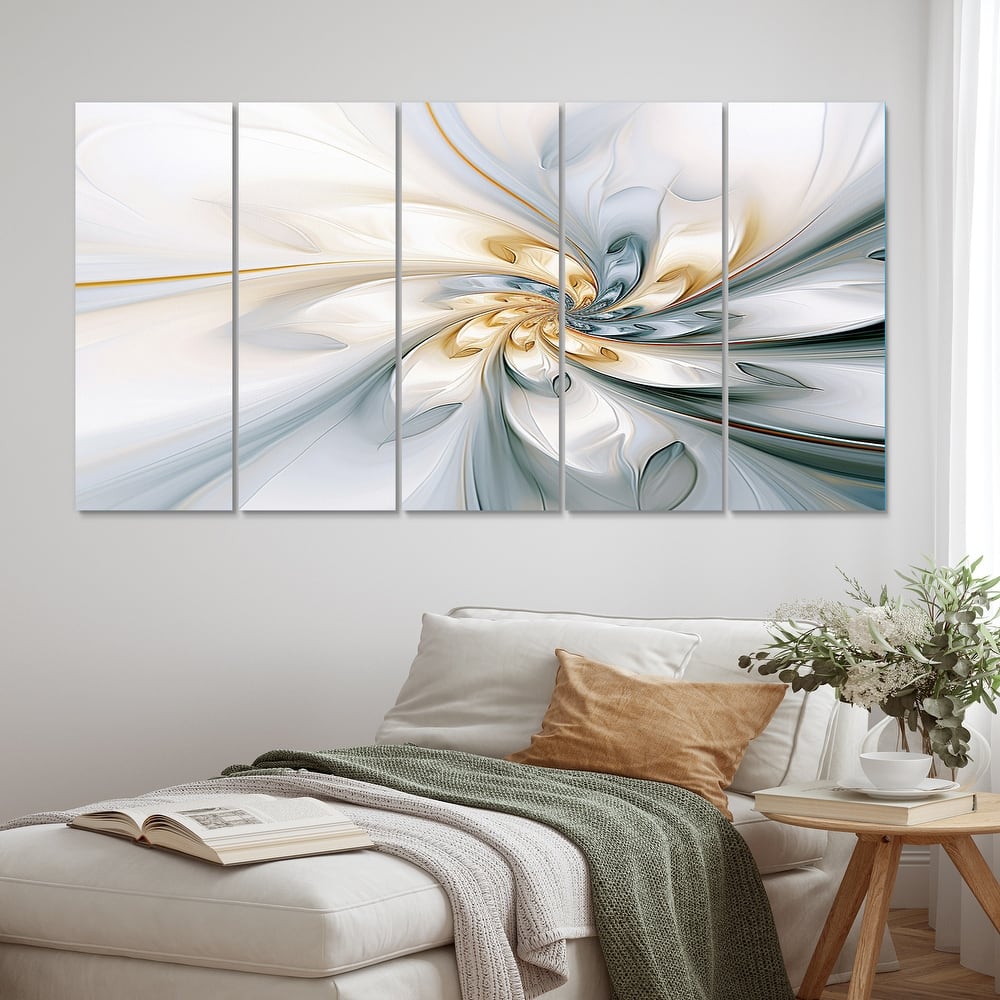 Designart "Fractal Flower Tender White Sensitivity I" Fractals Multipanel Canvas Wall Art set