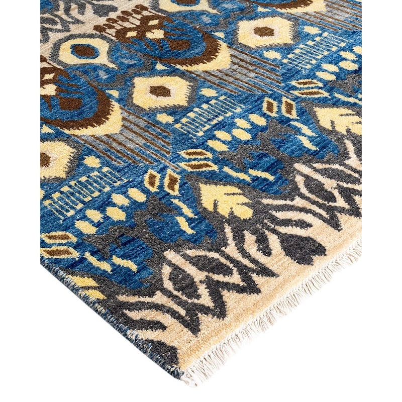 Ikat One-of-a-Kind Hand-Knotted Area Rug, Blue - 8' 0" x 10' 0"