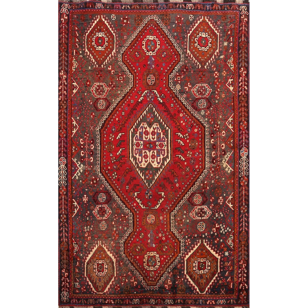 Geometric Shiraz Persian Traditional Area Rug Handmade Wool Carpet - 3'11" x 5'3"