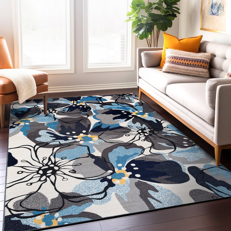 World Rug Gallery Modern Floral Non-Slip Area Rug - 7' 10" x 10'