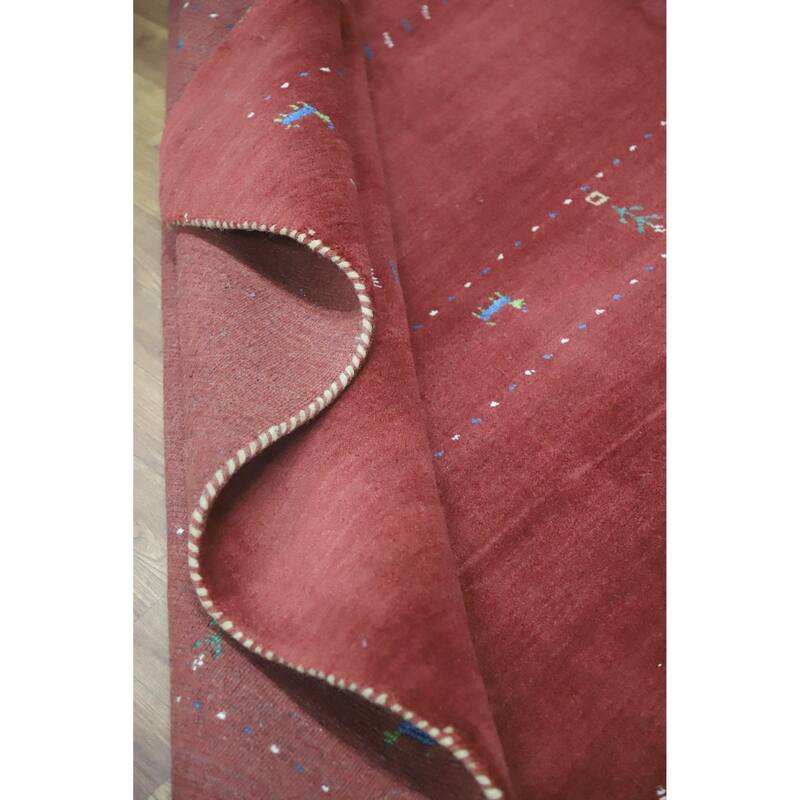 Hand Knotted Oriental 100% Wool Carpet Tribal Animal Pictorial Red Gabbeh Area Rug - 7' 7'' X 4' 11''