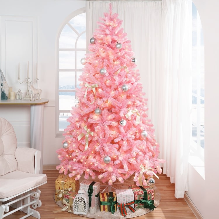 Martina Pink Christmas Tree Prelit, Realistic Artificial Christmas Tree with Lights