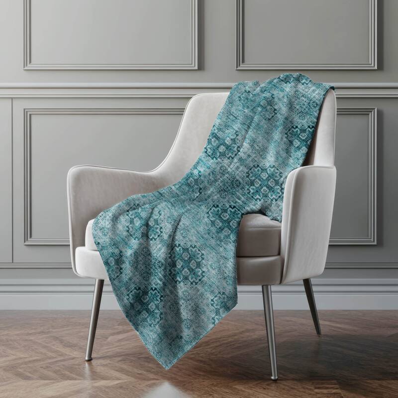 Premium Machine Washable Boho Imprints Sherpa Throw Blanket - Teal - 4'2" x 5'10"