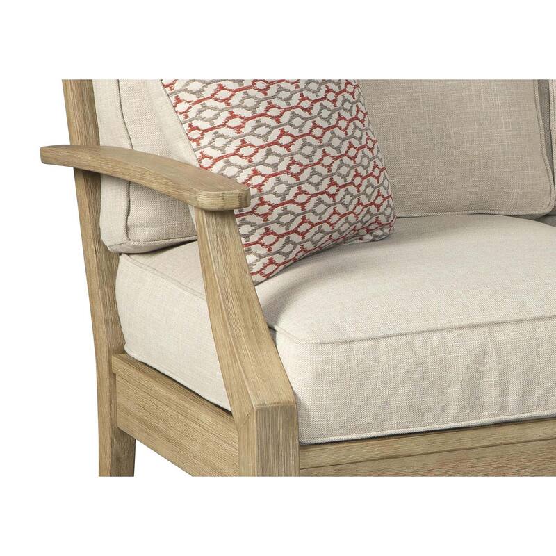 Traditional Wooden Loveseat with Fabric Cushioned Seating, Beige and Brown