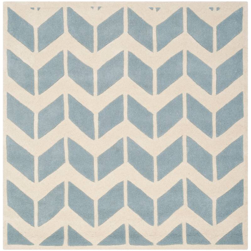 SAFAVIEH Handmade Chatham Aloyse Modern Wool Rug - 5' Square - Blue/Ivory