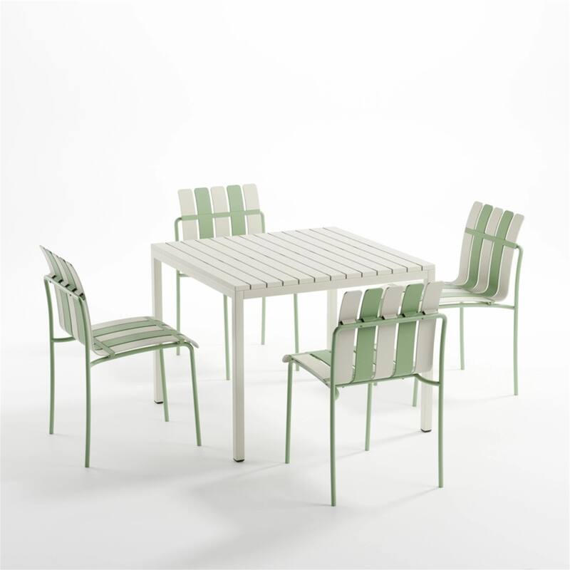 Modern Striped Chairs with Waterproof PP Seats & Metal Legs, 4-Pack
