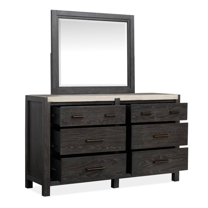 Magnussen Home Plum Creek Ravenwood Black Drawer Dresser with Landscape Mirror
