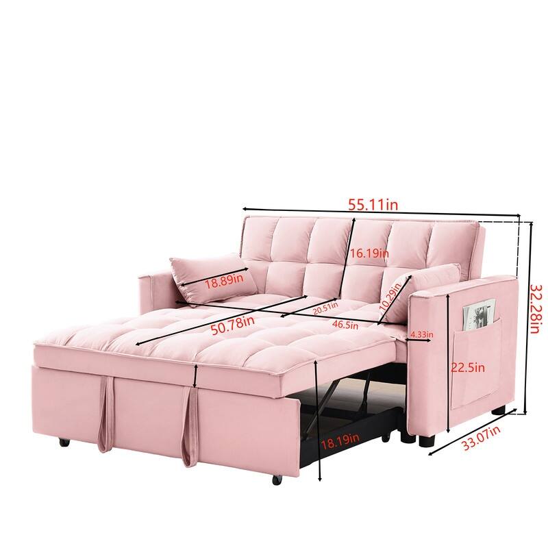 55-inch 3-in-1 Multifunctional Velvet Sofa Bed for Living Room