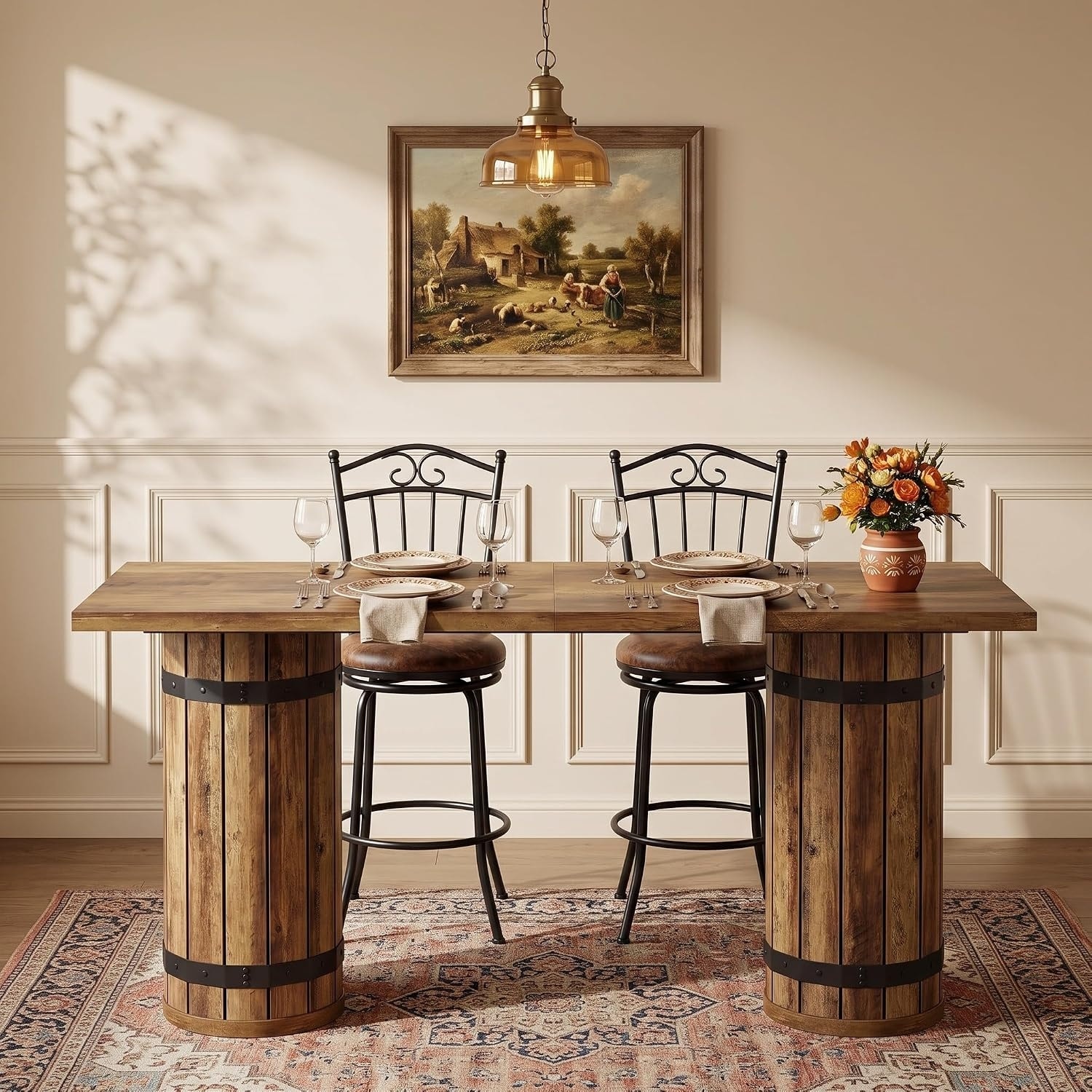 Long Dining Table for 4-6, Industrial Bar Height Table