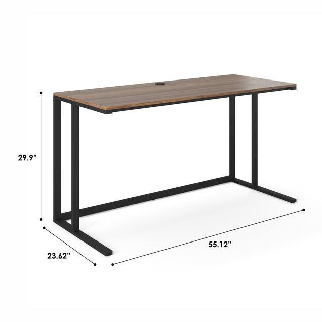 Logan 55" Modern Industrial Large Home Office Writing Desk With Thick Wood Top, Black Metal Legs, And Cable Management