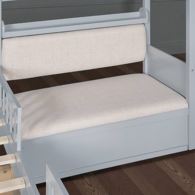 Twin House Bed with Sofa, Two Storage Drawers & Shelf, Kids Playhouse Platform Bed with Pine Wood Frame