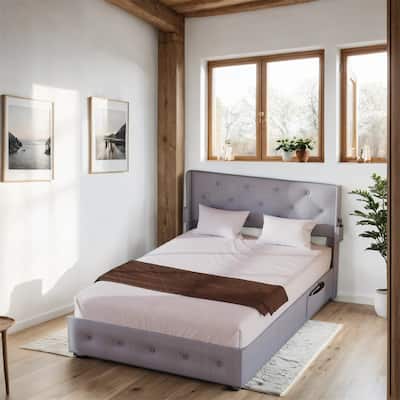 Full Size Upholstered Storage Bed with Headboard and USB Ports