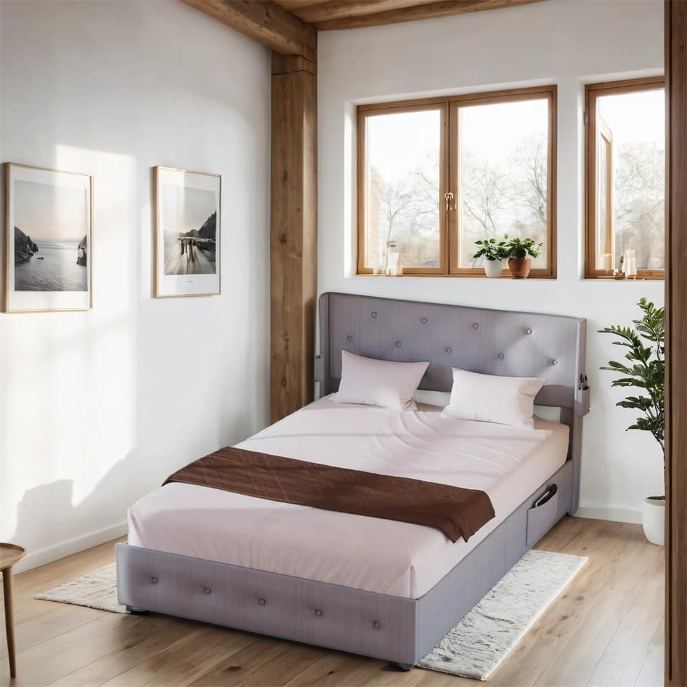 Full Size Upholstered Storage Bed with Headboard and USB Ports