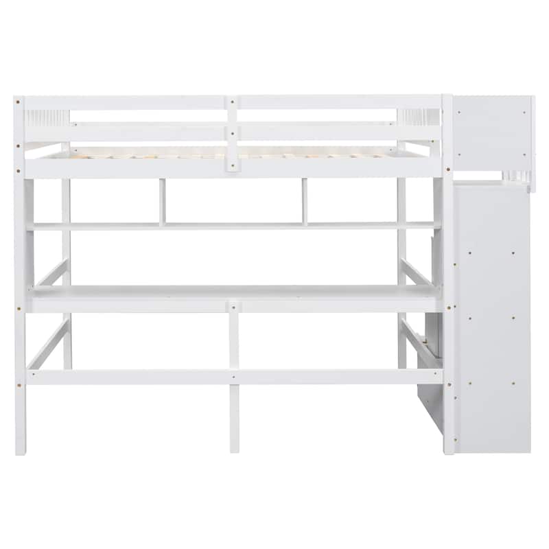 Full Size Loft Bed with Desk and Shelves