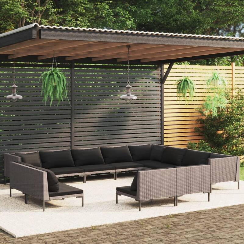 vidaXL Patio Lounge Set Outdoor Sectional Corner Sofa Poly Rattan Dark Grey - 27.6" x 27.6" x 24"