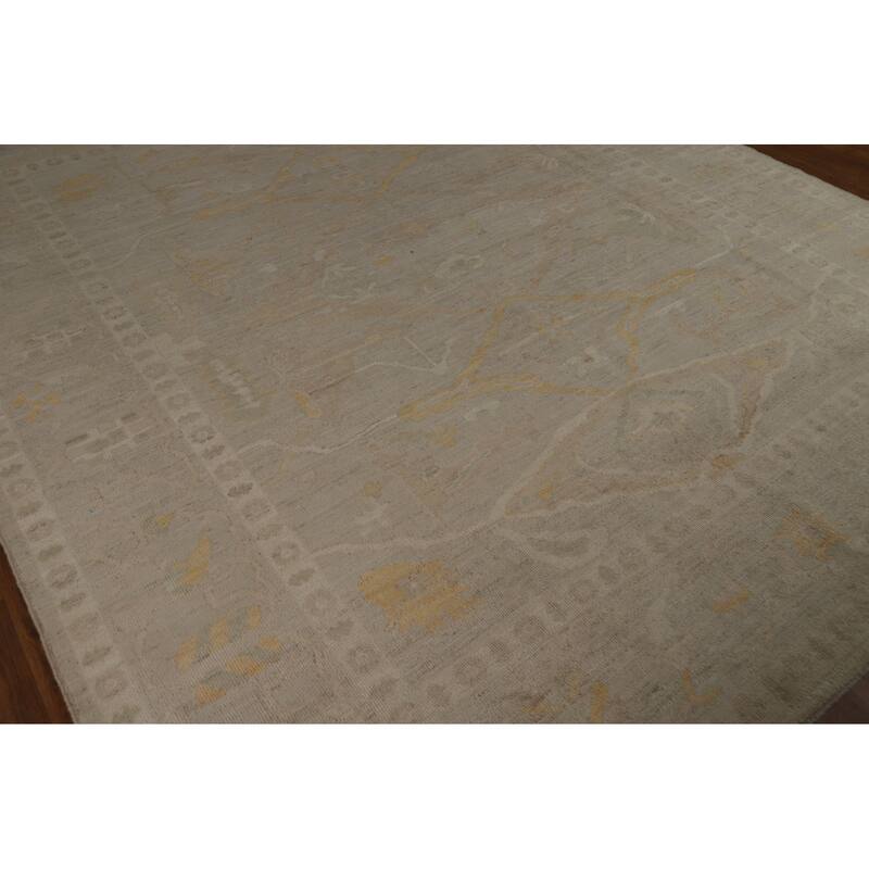 Vegetable Dye Oushak Turkish Rug Hand-Knotted Floral Wool Carpet - 8'5" x 9'10"