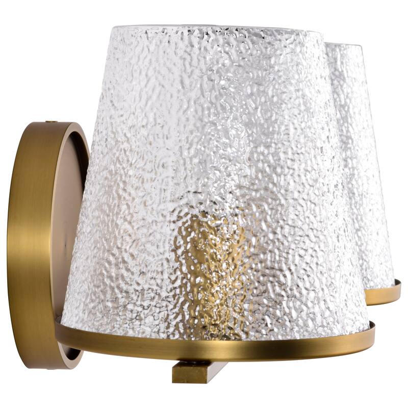 Valentine 2 Light Vanity Vintage Brass Finish Hammered Glass - Vintage Brass