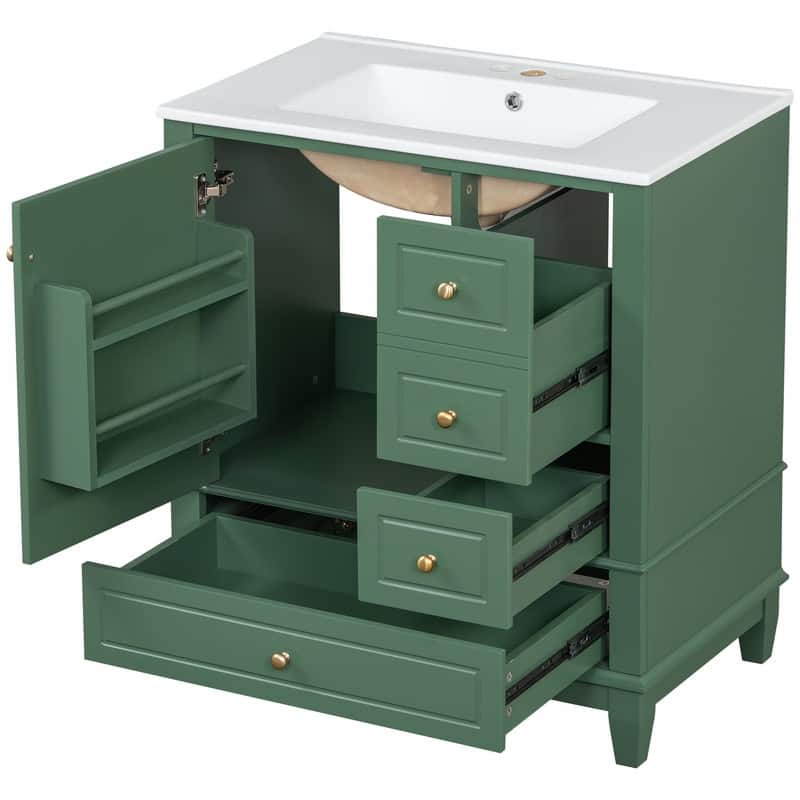30-Inch Bathroom Vanity With Sink, One Door With Shelf And Three Drawers, Soft-Close Door. - 30"