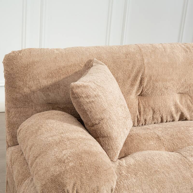 120.87" Chenille L-Shaped Sleeper Sectional Sofa with Ottoman