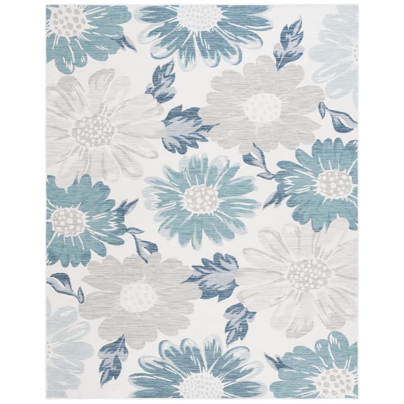 SAFAVIEH Sunrise Rosehilde Indoor/Outdoor Waterproof Rug - 6'7" x 8'7" - Ivory/Blue Grey