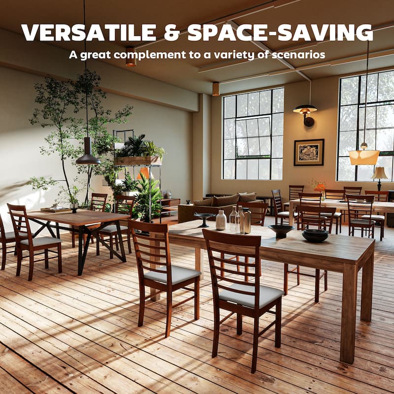 Set of 2 Armless Dining Chairs with Linen-Feel Fabric Seat and Rubber Wood Legs for Kitchen Use - 17.1" W x 20.1" D x 37" H