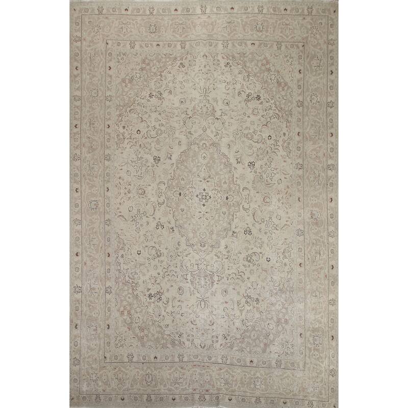 Hand Knotted Oriental 100% Wool Carpet Traditional Floral Beige & Ivories Kashan Area Rug - 12' 3'' X 9' 6''