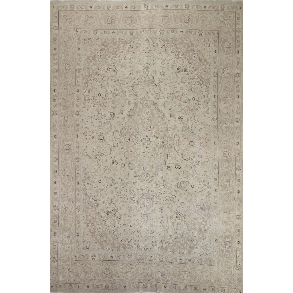 Hand Knotted Oriental 100% Wool Carpet Traditional Floral Beige & Ivories Kashan Area Rug - 12' 3'' X 9' 6''