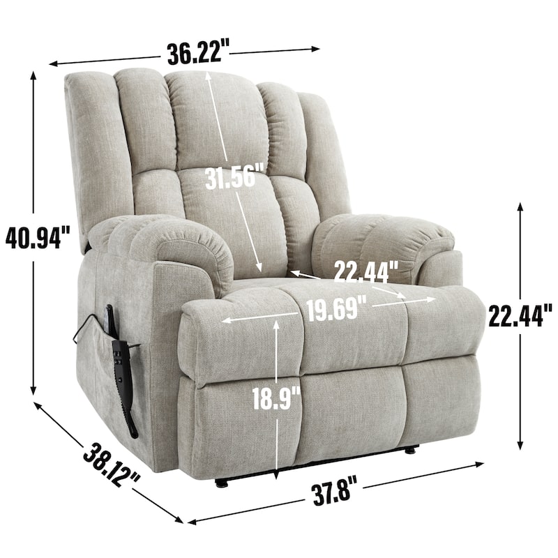 Beige Chenille Power Lift Recliner Chair with Dual Motor Massage Lumbar Heat