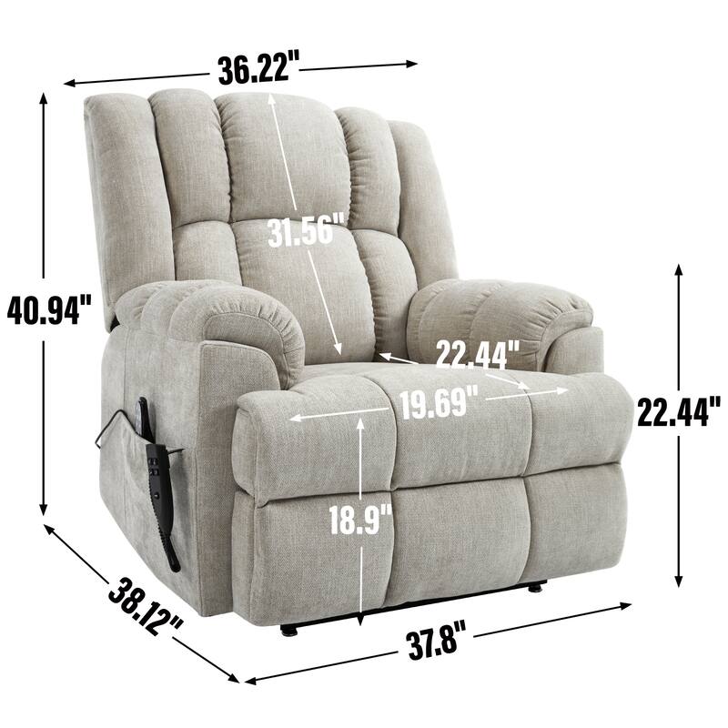 Power Lift Recliner Chair with Dual Motor, Massage & Heat (Chenille)
