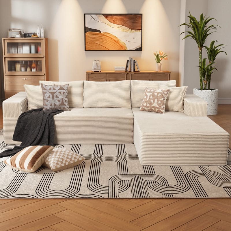 WINSOON 106" W Plush Modular Sectional Sofa with Pillows - Beige - Right Facing