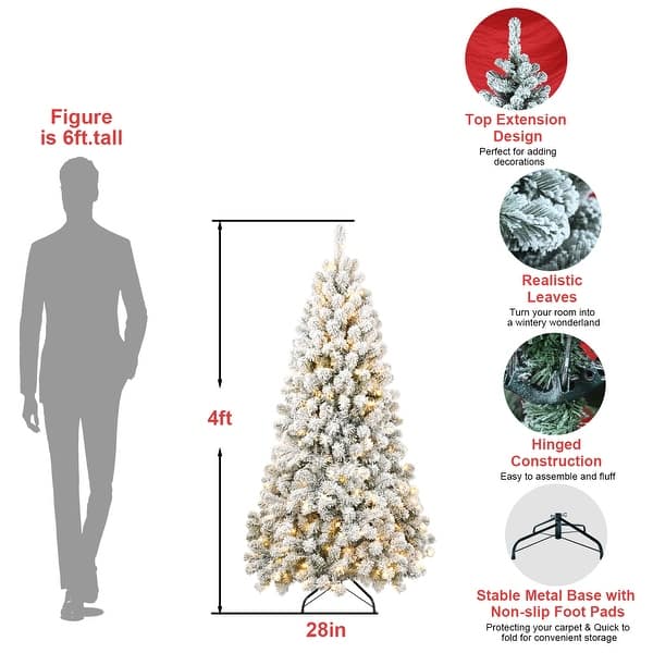 6FT Pre-lit Flocked Christmas Tree with 760 Memory Wire Tips ...