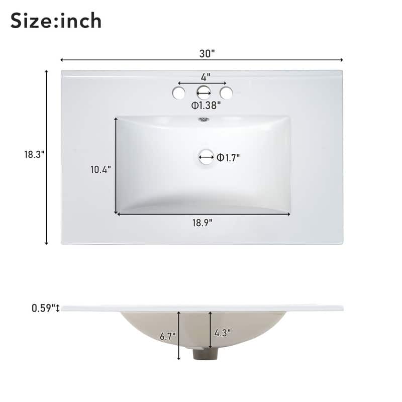30-Inch Bathroom Vanity with Ceramic Sink and Versatile Storage