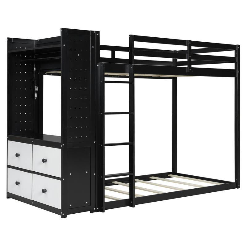 Twin Bunk Bed with Storage, Shelves, and LED Light Strip by Harper&Bright Designs