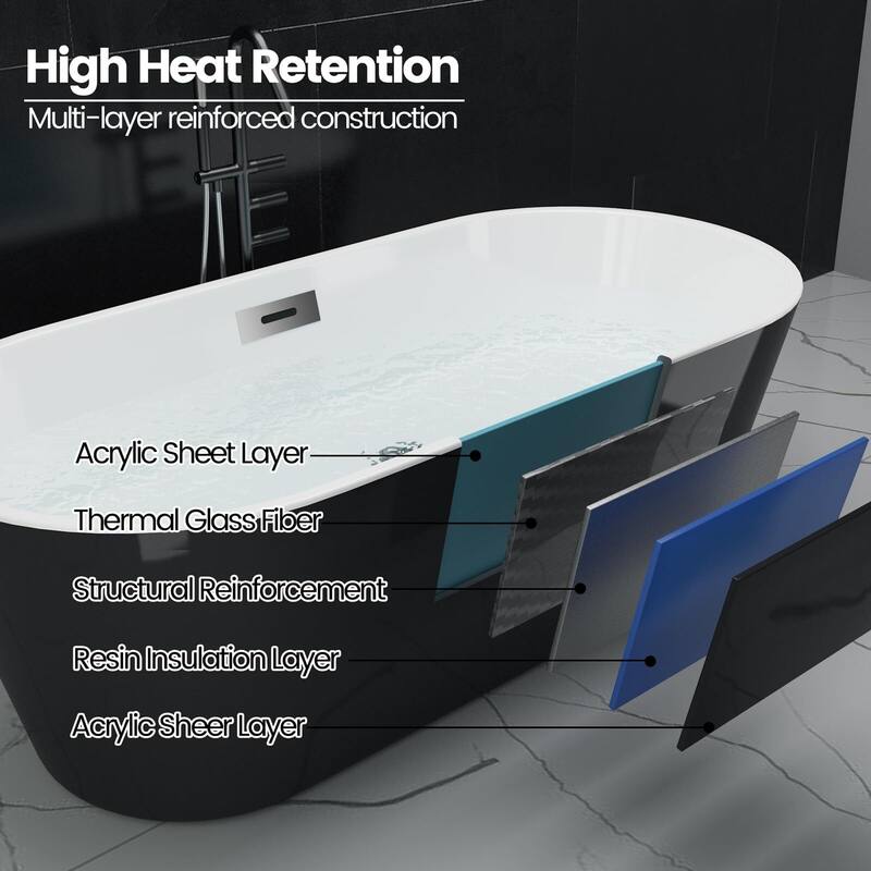 59/67" Acrylic Freestanding Bathtub Contemporary Soaking