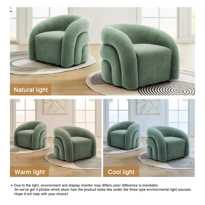 Boucle Swivel Accent Chair Round Barrel Armchair Set of 2