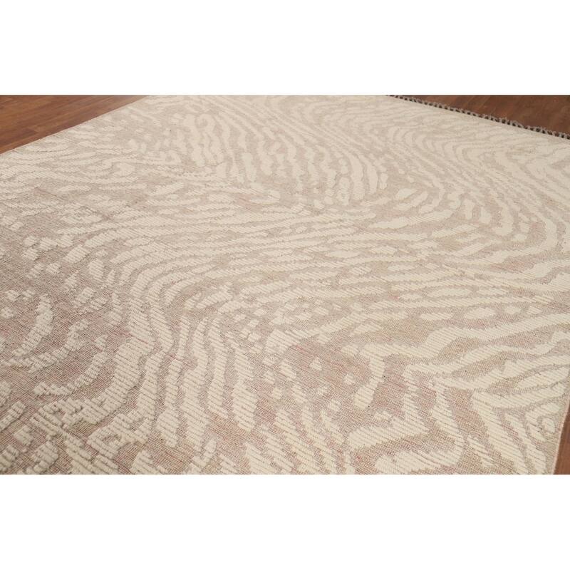 Earth Tone Abstract Moroccan Modern Area Rug Hand-Knotted Wool Carpet - 7'10" x 10'0"